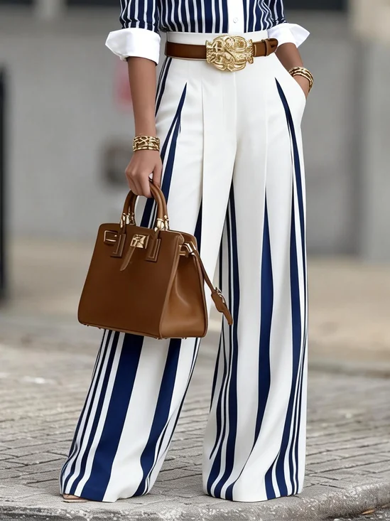 Urban Striped Printing Straight Pants No Belt