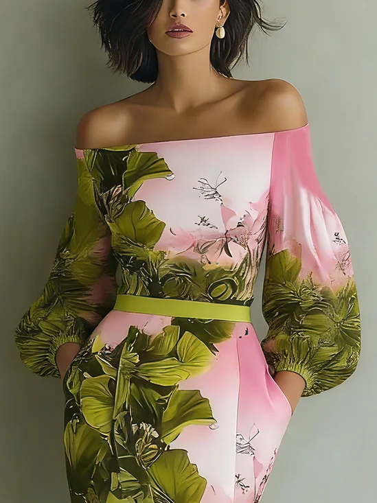 Elegant Floral Printing Off The Shoulder Blouse