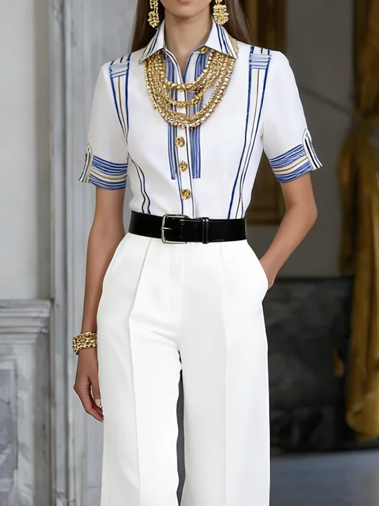 Urban Striped Shirt Collar Shirt