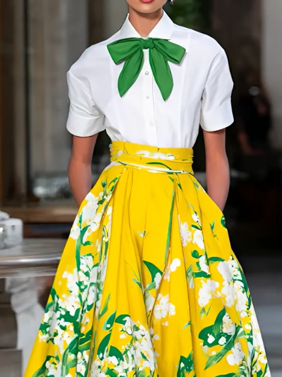 Elegant Color Block Shirt Collar Shirt