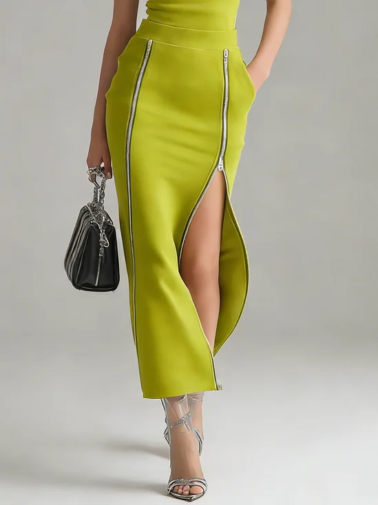 Urban Zipper Plain Midi Skirt