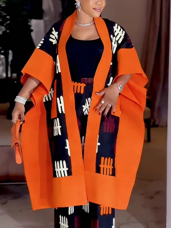 Casual Loosen Printing Random Print V Neck Kimono