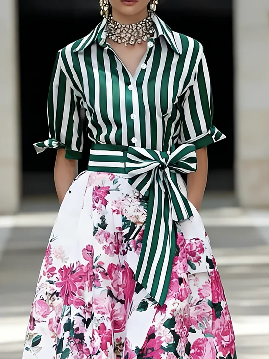 Urban Striped Shirt Collar Shirt