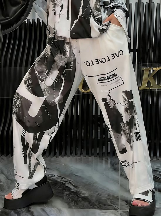 Casual Letter Pattern Printing Straight Pants