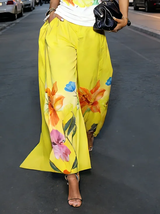 Casual Floral Printing Wide Leg Pants