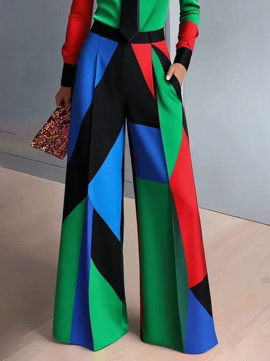 Urban Colorblock Printing Wide Leg Pants