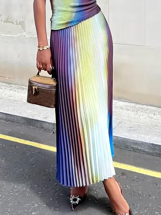 Urban Printing Ombre Pleated Maxi Skirt
