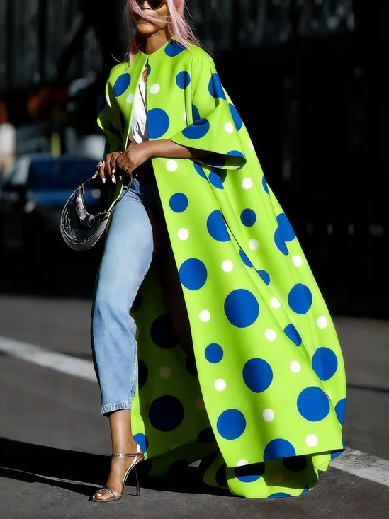 Casual Printing Polka Dots Crew Neck Kimono