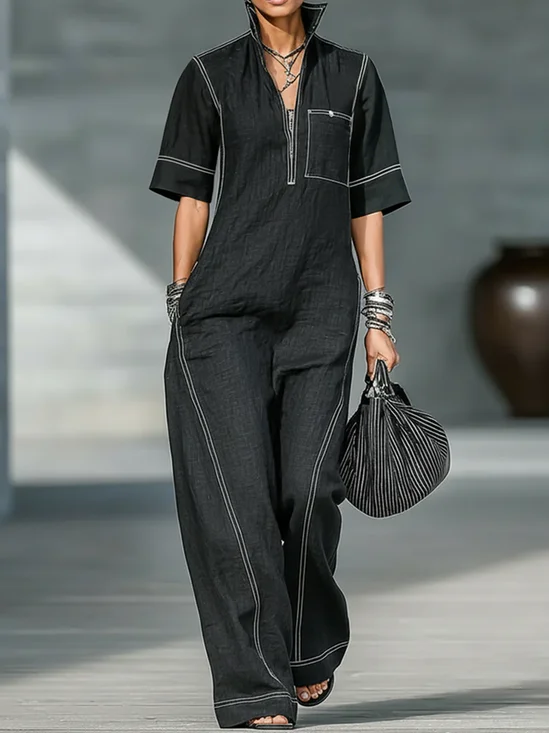 Plus Size Casual Cotton Romper & Jumpsuit