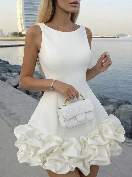 Urban Plain Crew Neck Mini Dress