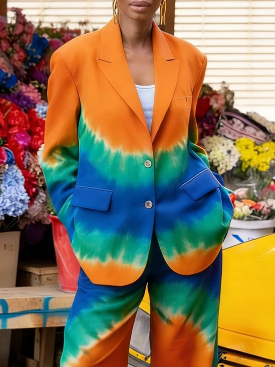 Urban  Printing Gradient Pattern Lapel Collar Blazer