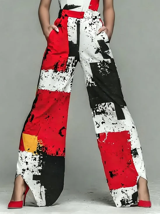 Casual Abstract Printing Wide Leg Pants