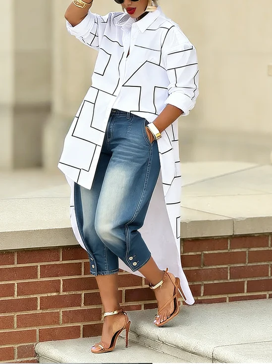 Casual Abstract Graphic Printing Shirt Collar Shirt