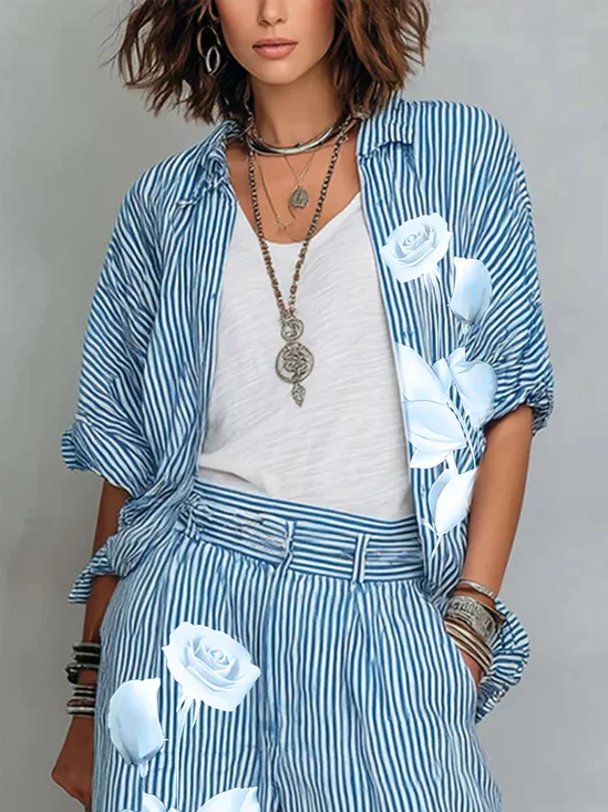 Casual Floral Printing Shirt Collar Shirt