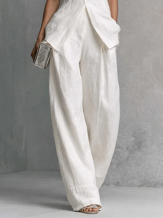 Cotton And Linen Casual Plain Straight Pants