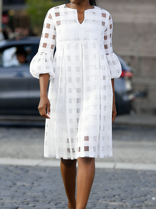 Elegant Plain Notched Knee Length Dress