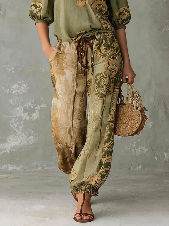 Vacation Ethnic Ankle Banded Pants