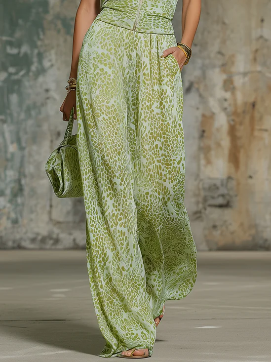 Urban Leopard Printing Wide Leg Pants