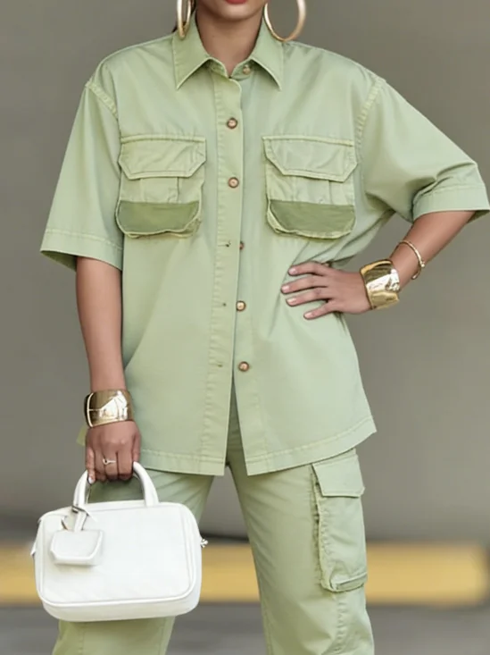 Urban Color Block Shirt Collar Shirt