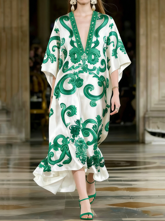 Vacation Ethnic V Neck Maxi Dress