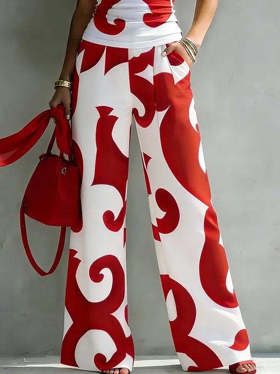 Urban Random Print Printing Wide Leg Pants