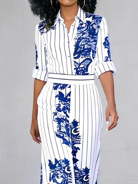 Urban Striped Shirt Collar Shirt