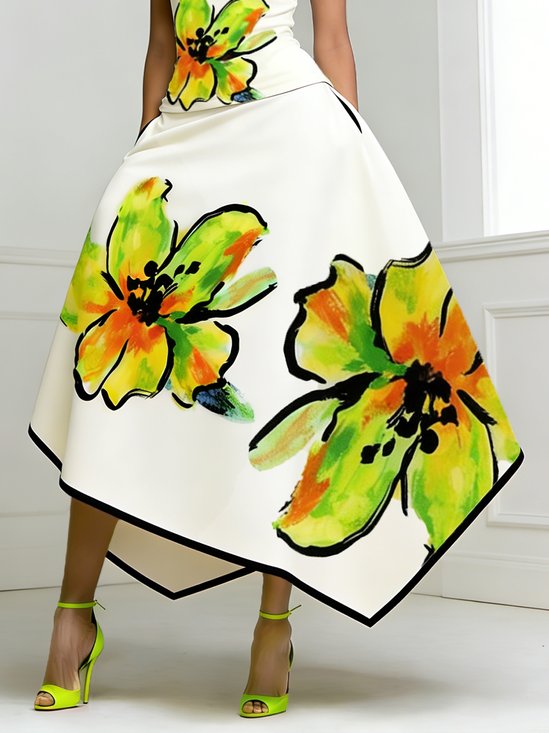 Elegant Printing Floral Midi Skirt
