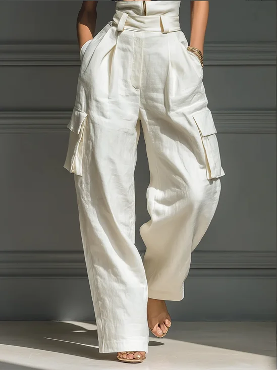 Cotton Casual Plain Pockets Cargo Pants