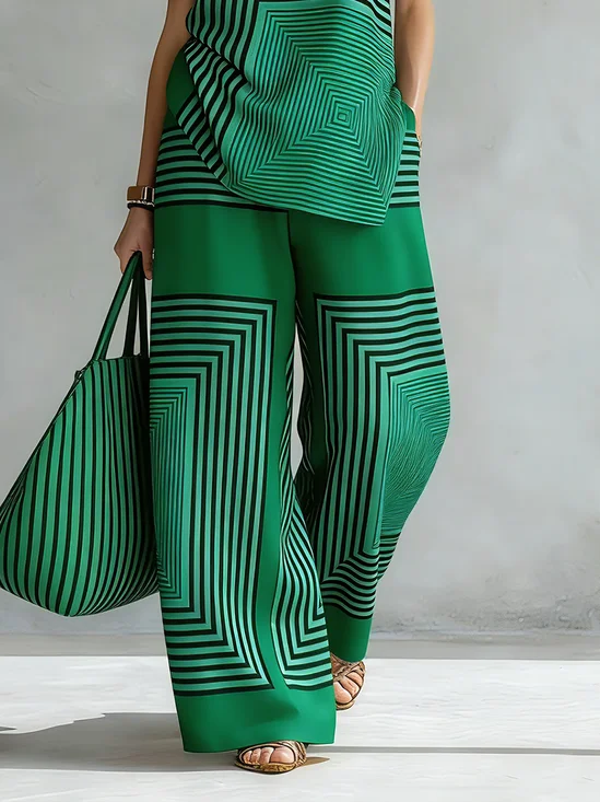 Casual Striped Printing Wide Leg Pants