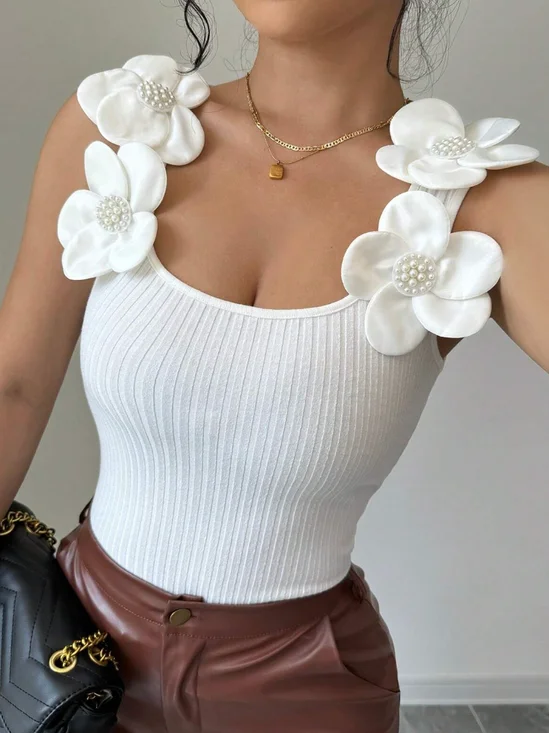 Urban Plain 3D Floral Spaghetti Tank Top