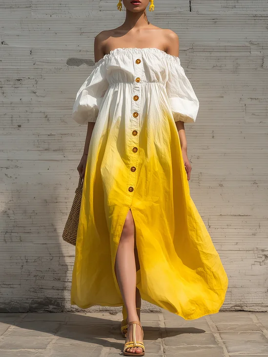 Vacation Ombre Cold Shoulder Maxi Dress