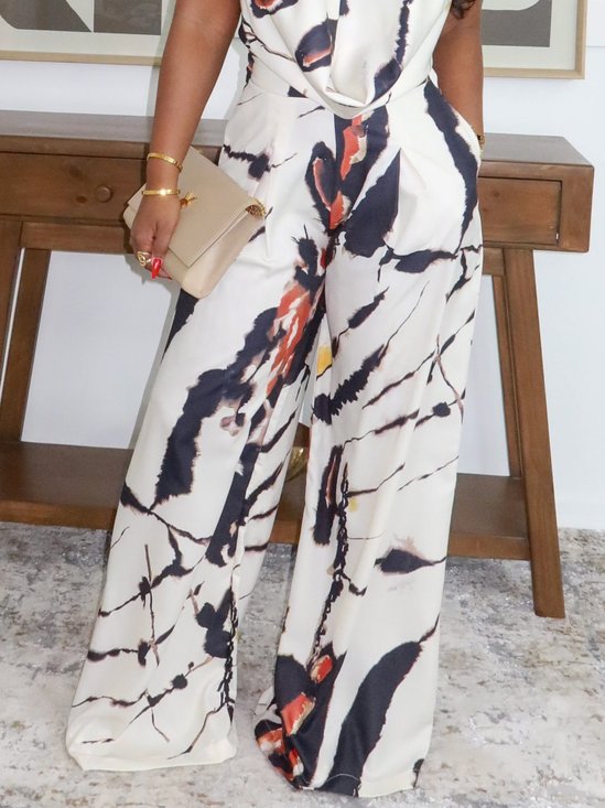 Urban Abstract Printing Wide Leg Pants