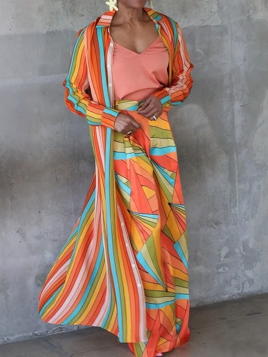 Urban Striped Printing Shirt Collar  Shirt