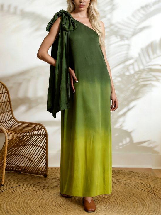 Elegant Ombre Printing One Shoulder Maxi Dress