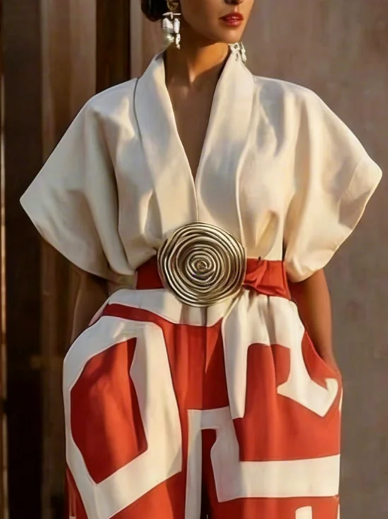 Cotton Vacation Plain V Neck Raglan Sleeves Blouse