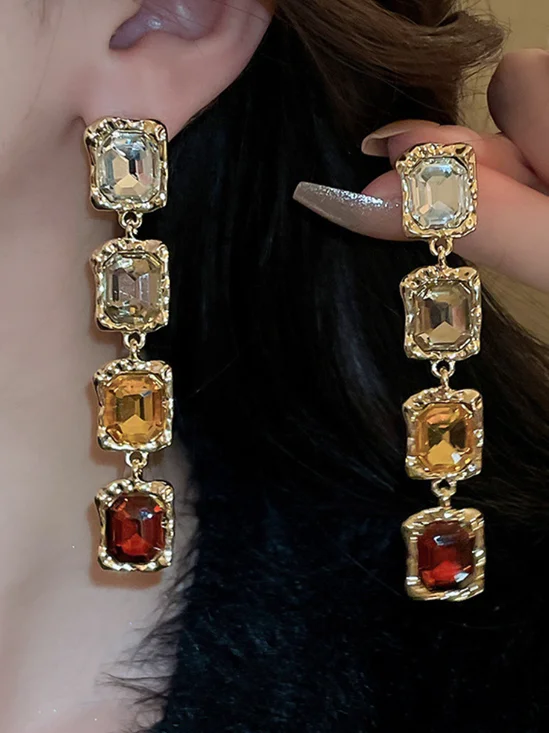 Diamond-Encrusted Square Earrings