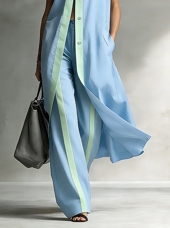 Urban Color Block Split Joint Straight Pants