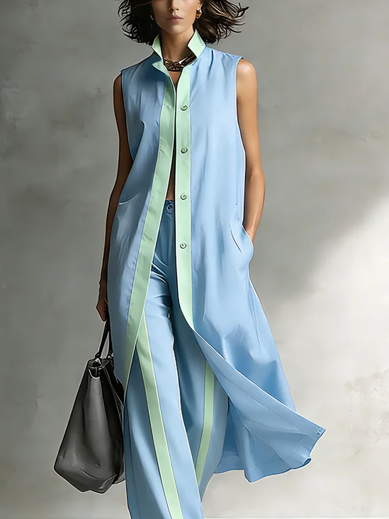 Cotton Urban Color Block Split Joint Shirt Collar Shirt