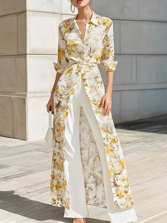 Casual Buttoned Floral Shirt Collar Kimono