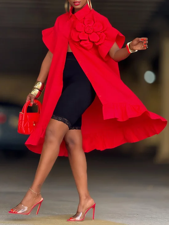 Cotton Urban Plain 3D Floral Shirt Collar Shirt