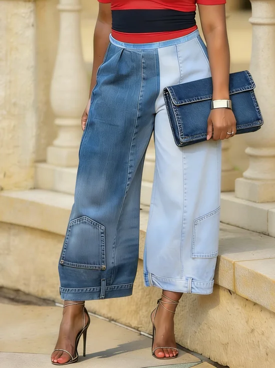 Urban Denim Color Block Loose Jeans