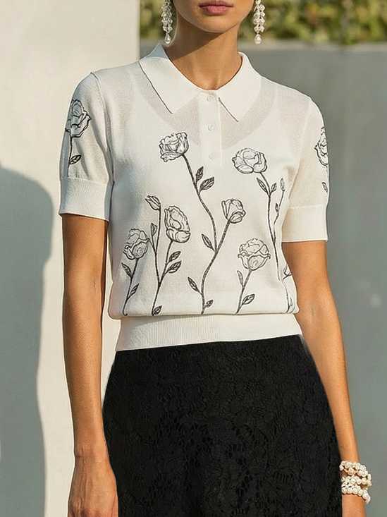 Vintage Floral Shawl Collar Sweater