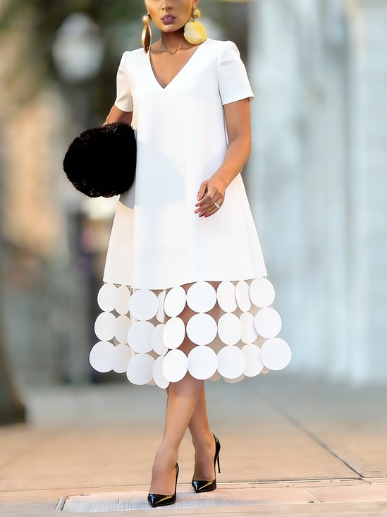 Elegant Plain Loosen V Neck Midi Dress