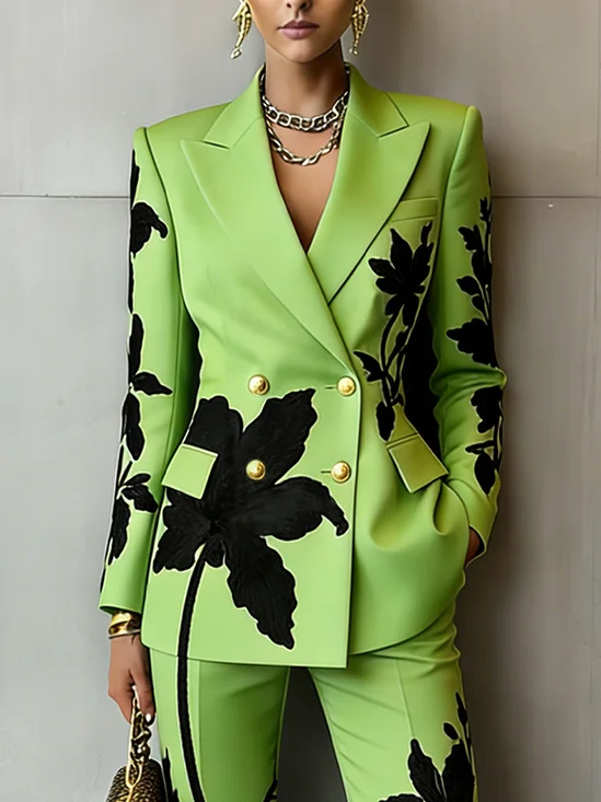 Urban Printing Floral Lapel Collar Blazer