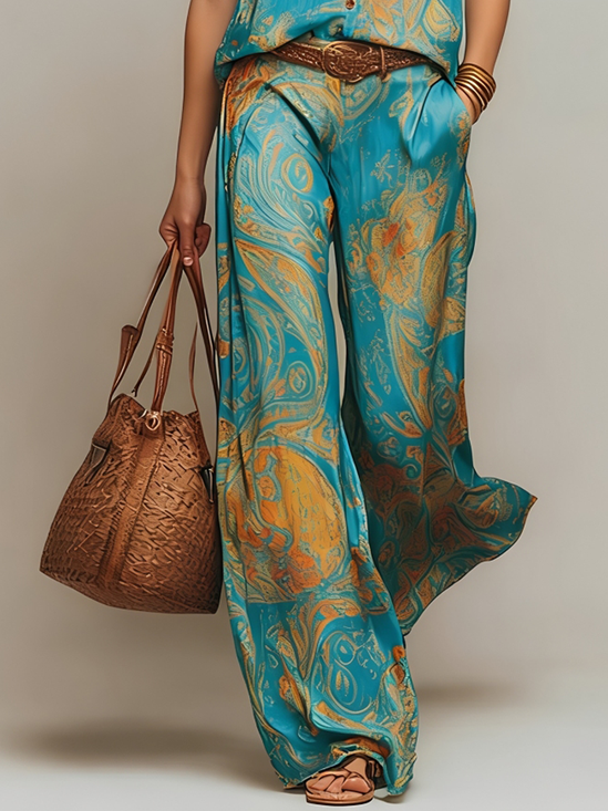 Vacation Random Print Straight Pants