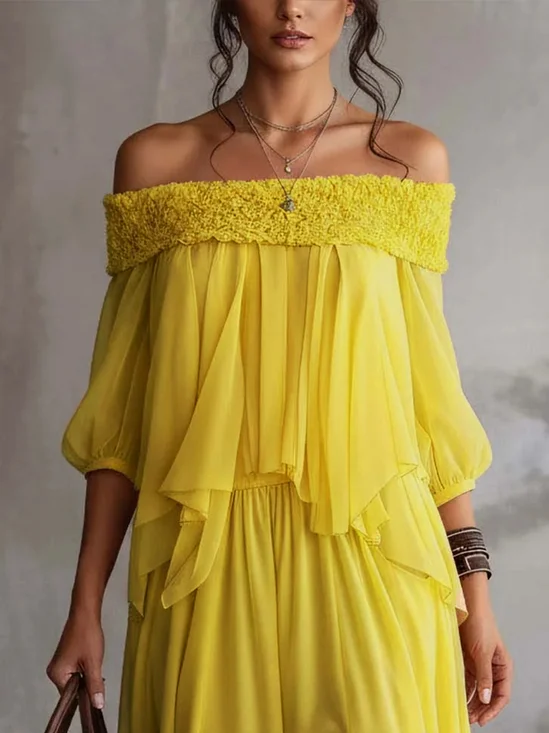 Vacation Plain Off The Shoulder Blouse