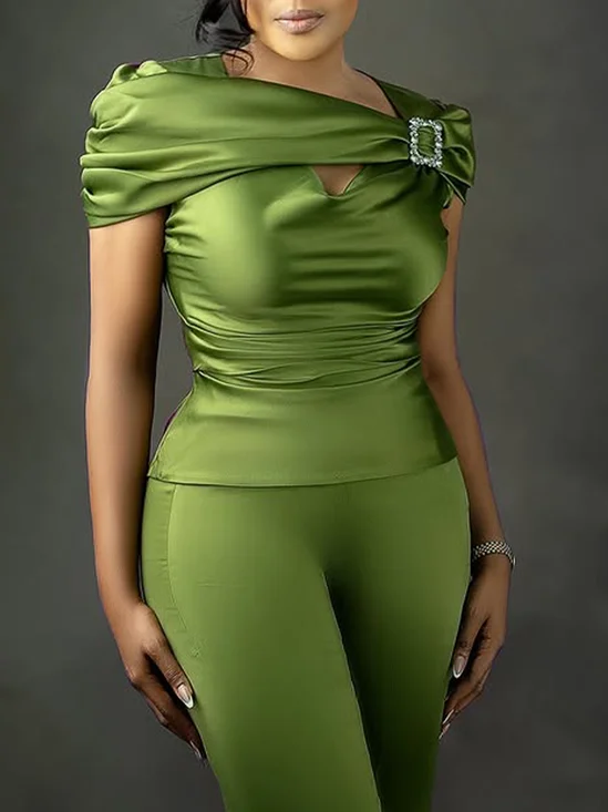 Satin Elegant Plain Asymmetric Blouse