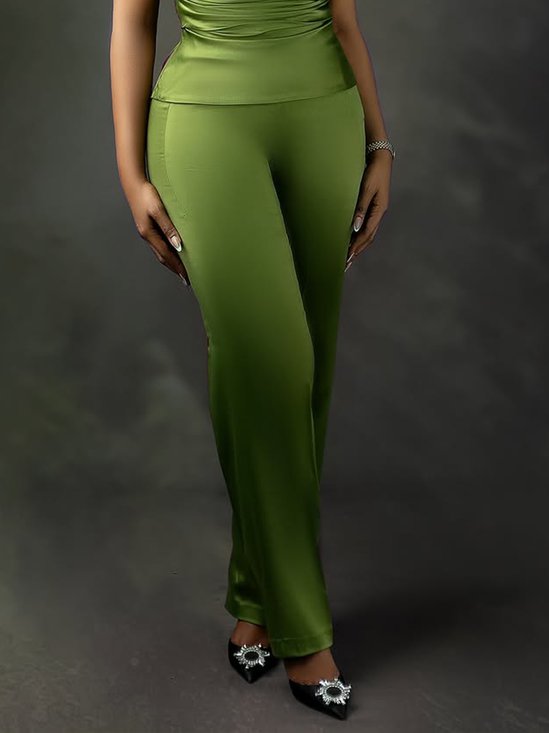 Satin Elegant Plain Straight Pants