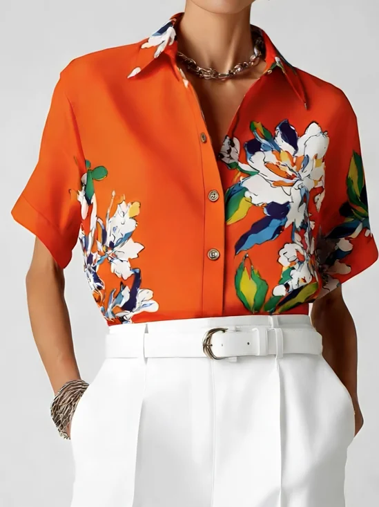 Vacation Floral Shirt Collar Shirt