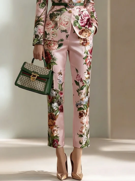 Urban Floral Split Joint Straight Pants No Belt